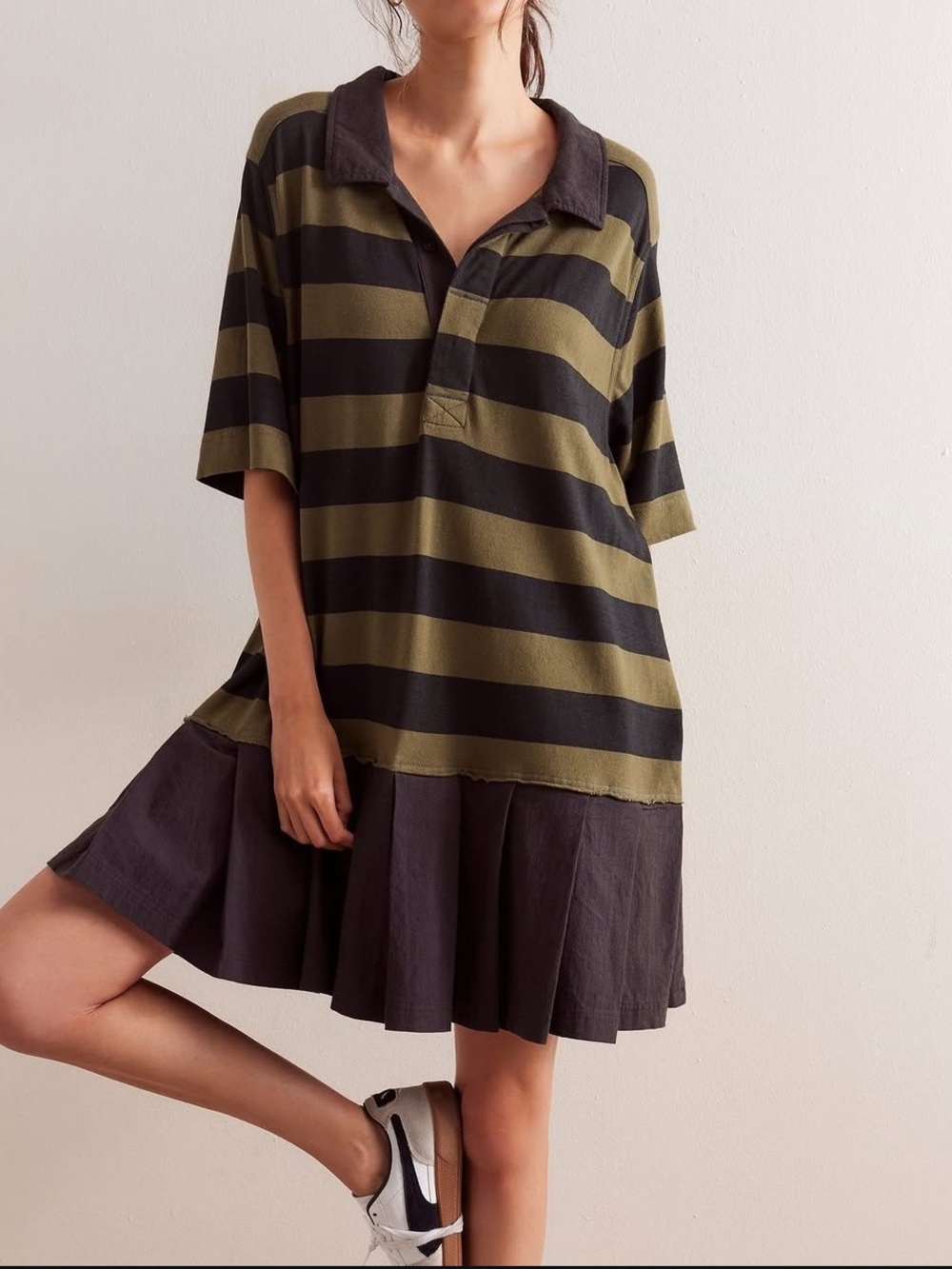 Free People Oversized Black Striped Polo Dress